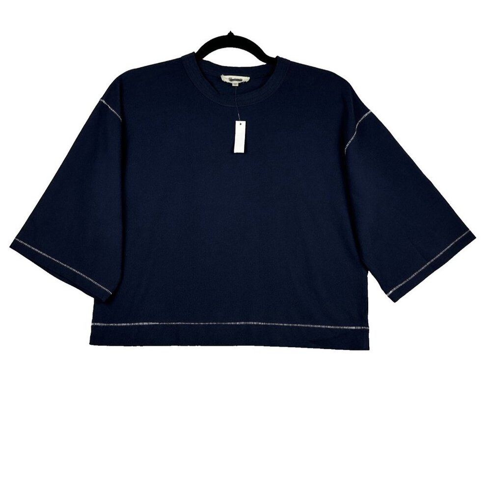 Madewell Women’s Wide-Sleeve Boxy Tee Navy Sz XXS Minimalist Street Style NWT - Picture 4 of 8